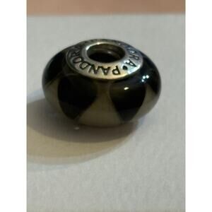 Pandora Black White Murano Glass Charm 925 ALE Sterling Silver